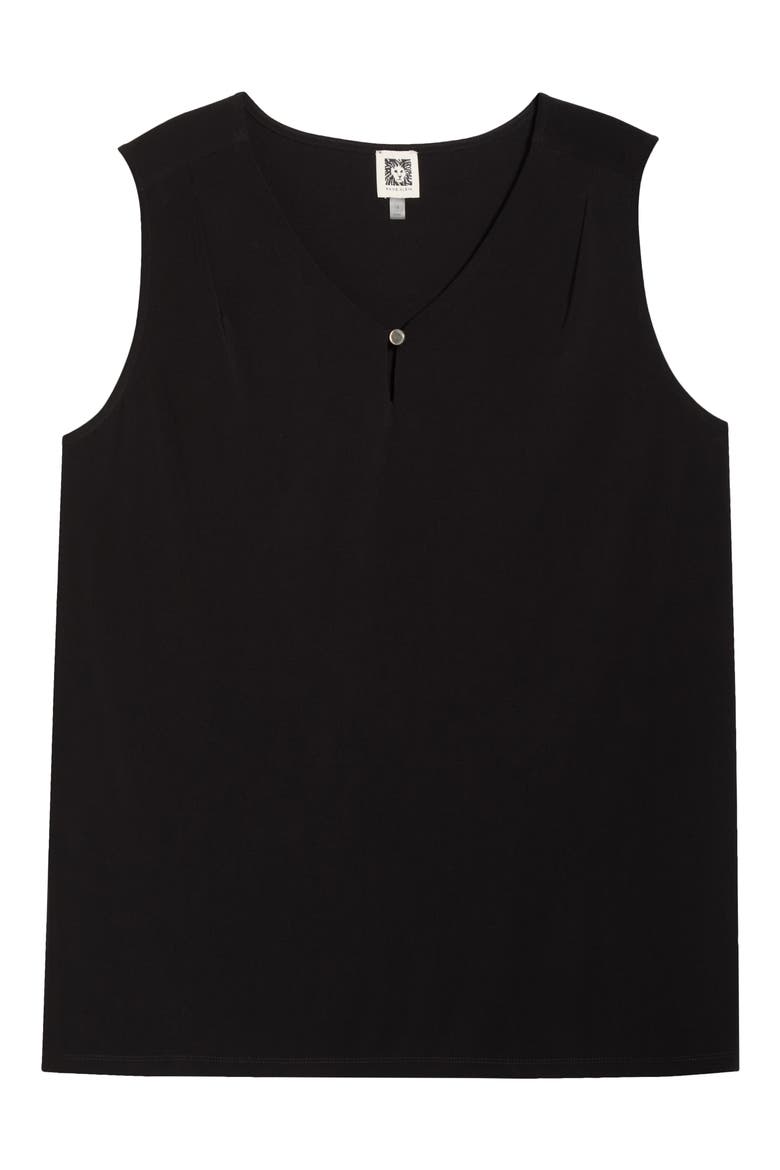 Pleat Neck Button Keyhole Top, Alternate, color, ANNE BLACK