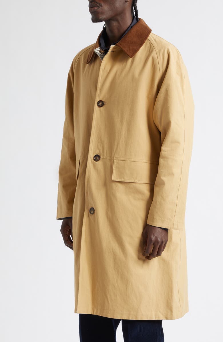 Drake's Reversible Linen & Cotton Mackintosh Coat, Alternate, color, Beige Check