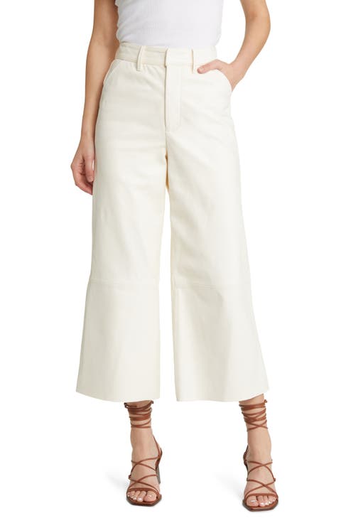 High Waist Crop Leather Wide Leg Trousers