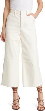 FRAME High Waist Crop Leather Wide Leg Trousers