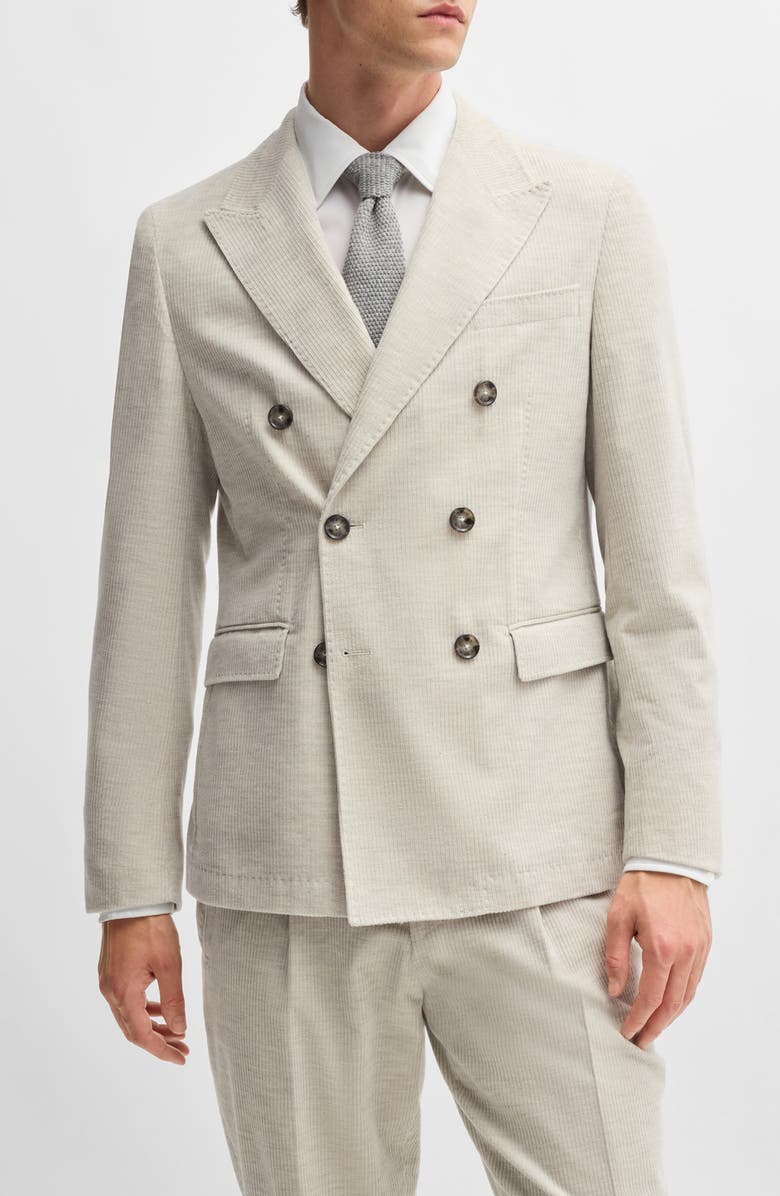 BOSS Camel Heston Double Breasted Cotton & Cashmere Sport Coat, Main, color, Natural