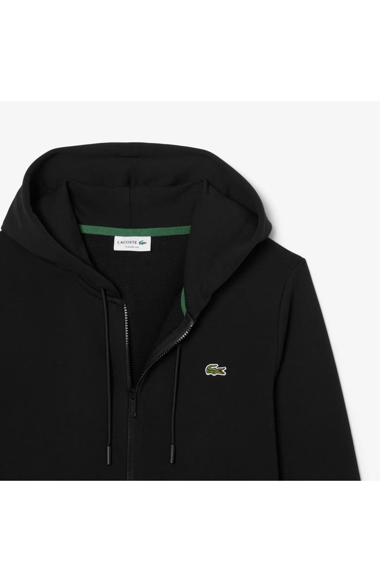 Lacoste Lightweight Cotton Fleece Zip Hoodie, Alternate, color, Black