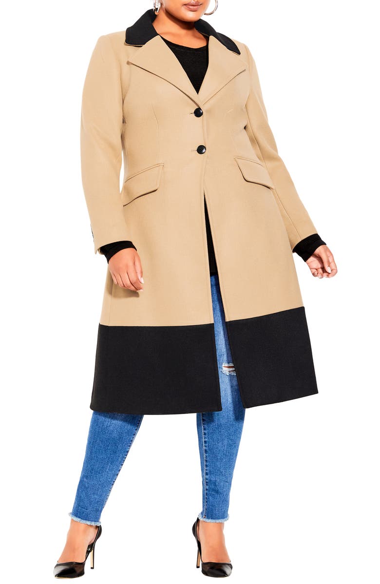City Chic Arabella Longline Colorblock Coat, Alternate, color,