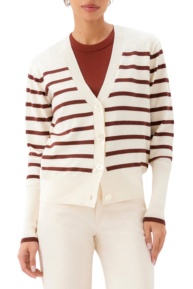 Stripe Cardigan Sweater, Main, color, CREAM/CHOCOLATE