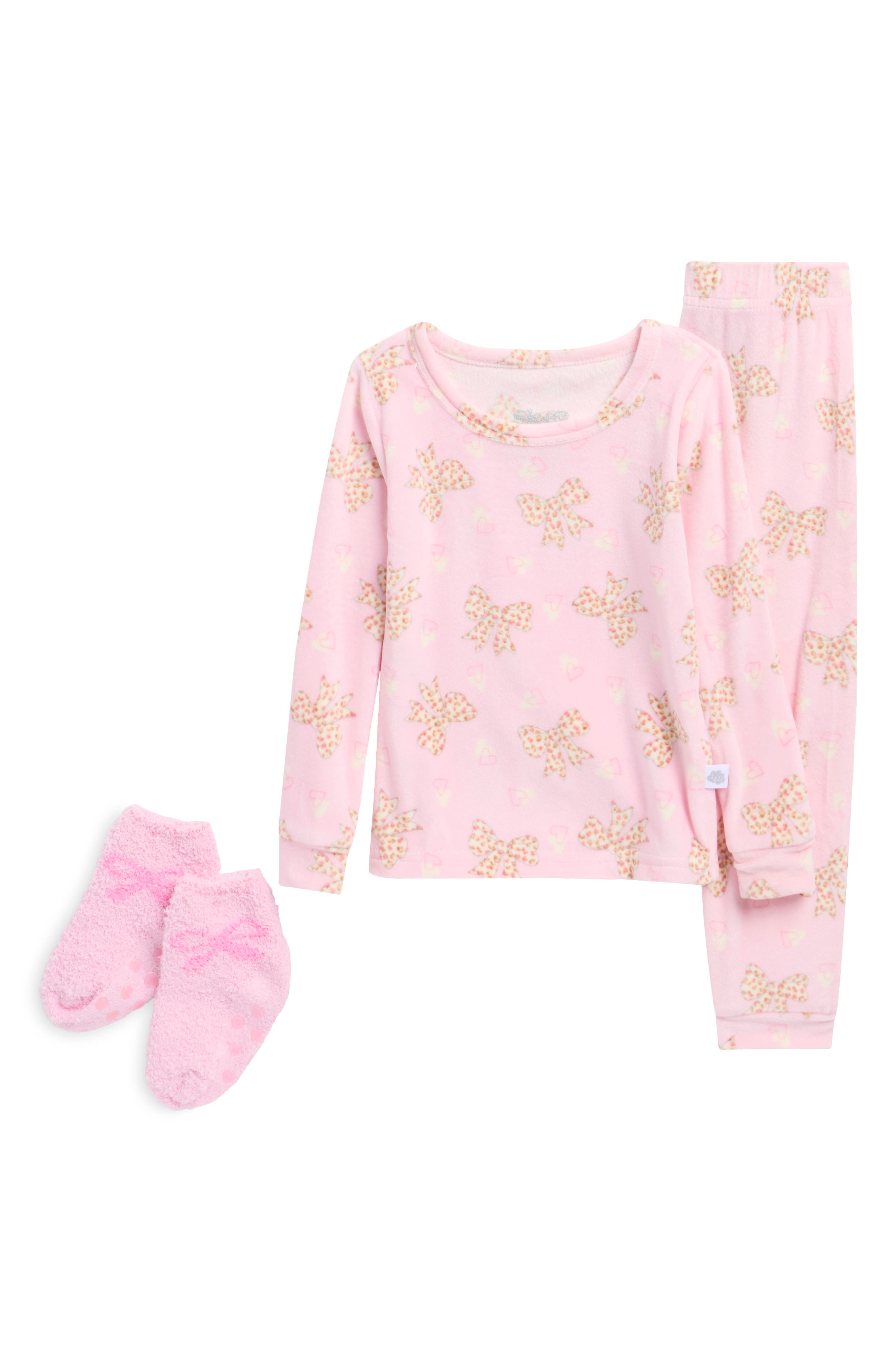 Kids' Bow Velour 2-Piece Fitted Pajamas & Socks Set