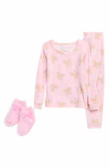 Kids' Bow Velour 2-Piece Fitted Pajamas & Socks Set