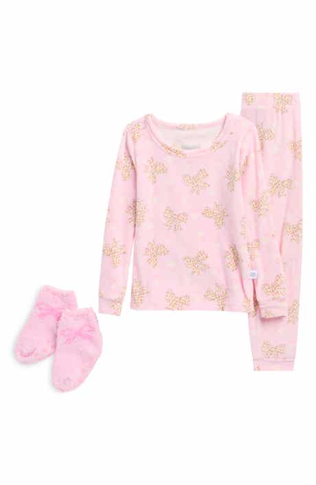 Kids' Bow Velour 2-Piece Fitted Pajamas & Socks Set