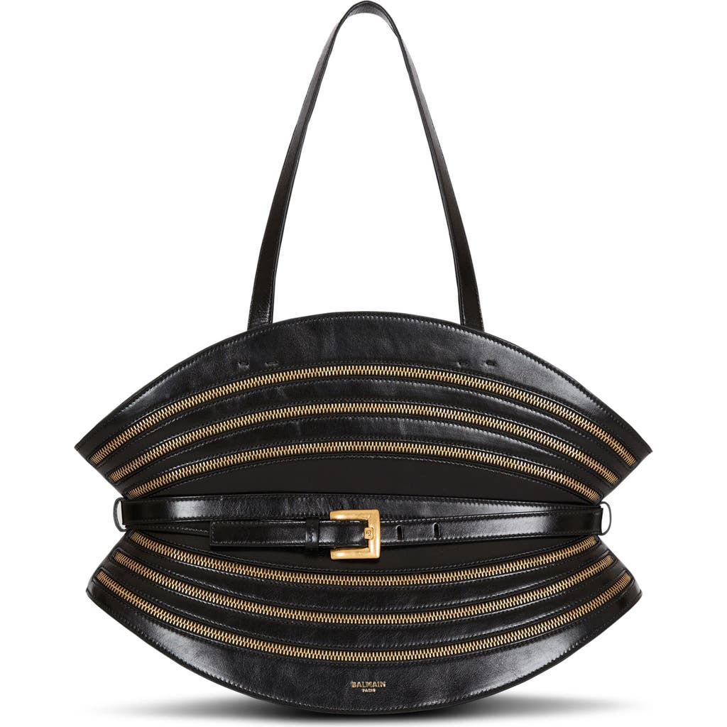 Balmain Shuffle Medium Belted Zipper Shoulder Bag In Leather In Black