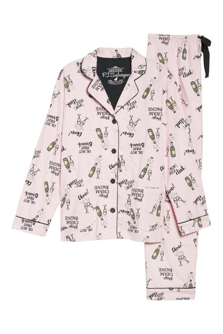 Print Flannel Pajamas, Alternate, color, BLUSH
