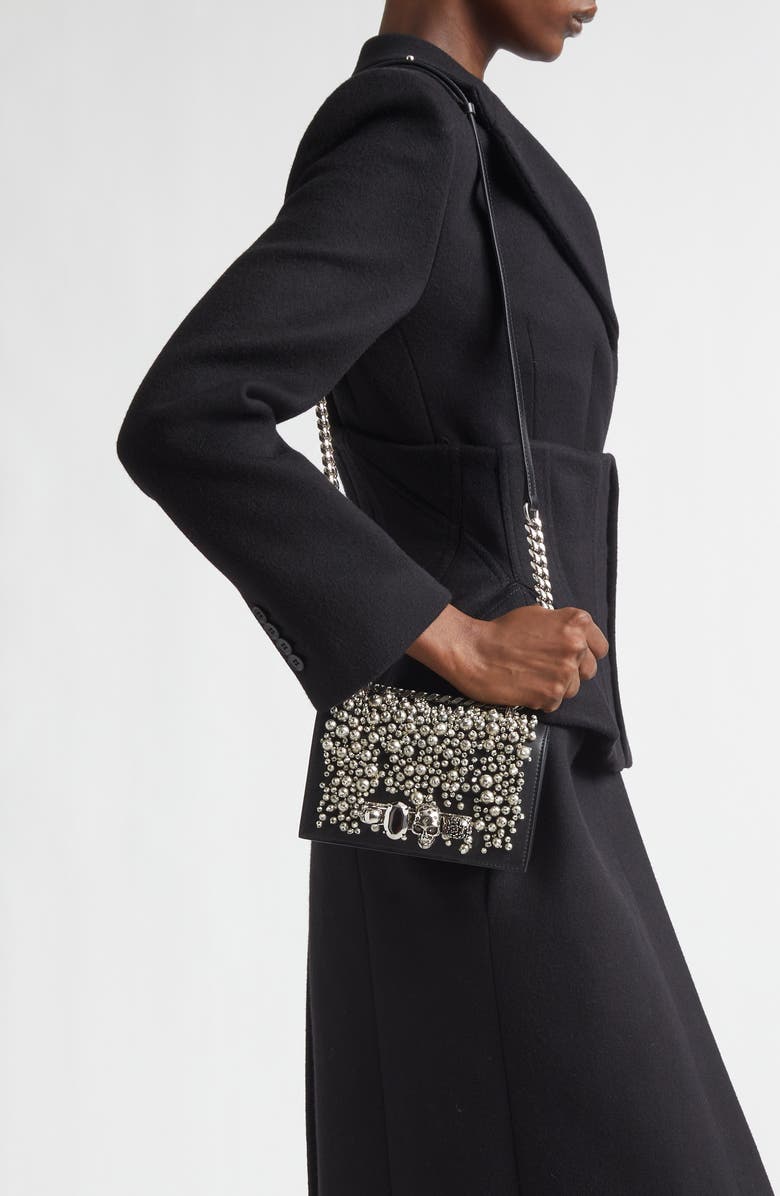 McQueen Mini Jewelled Satchel, Alternate, color, Black/ Silver
