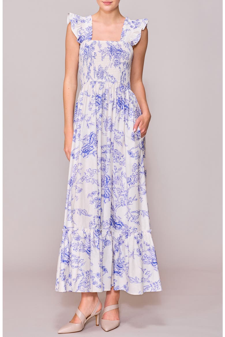 Floral Print Maxi Dress, Main, color, IVORY/ BLUE