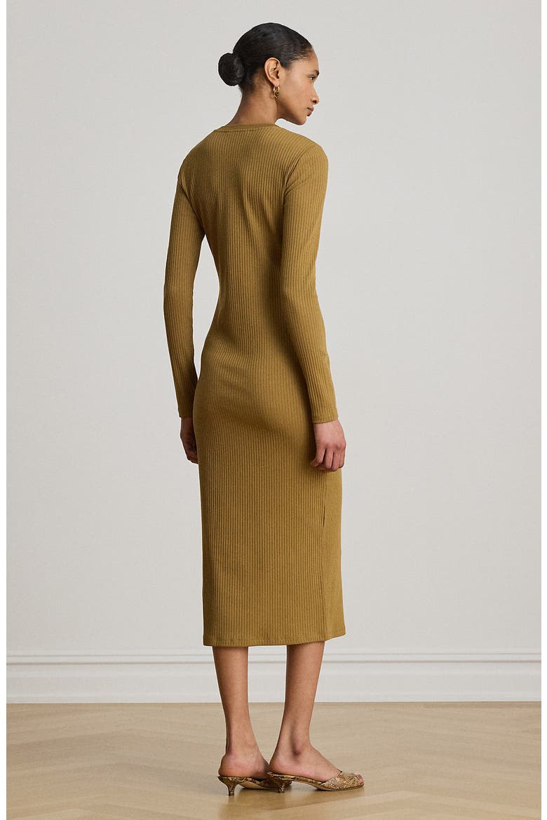 Long Sleeve Henley Midi Dress, Alternate, color, TOBACCO BRONZE BROWN