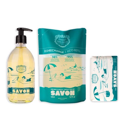Glass Olive Liquid Soap Eco-refill and Soap Set of 3