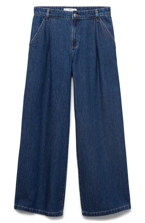 Pleated Wide Leg Jeans (Regular & Plus)