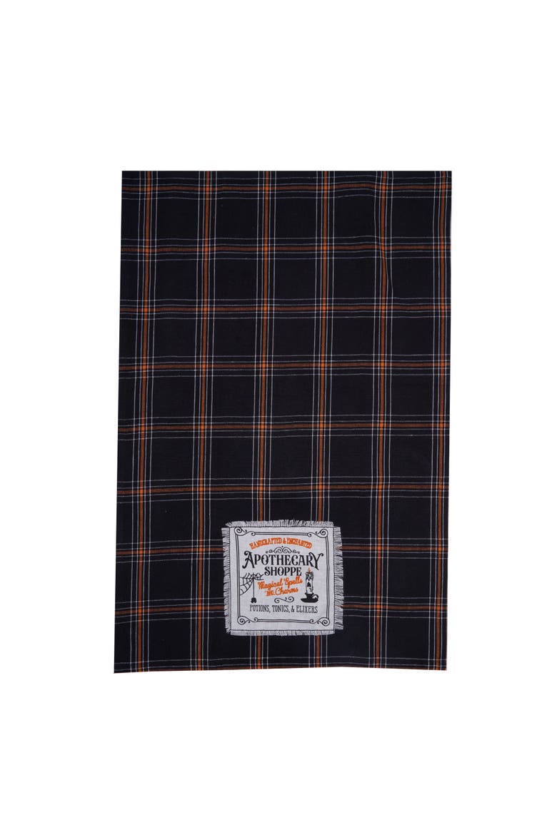 Apothecary Shoppe Plaid Halloween 100% Cotton Handwoven Dishtowel, Main, color, Black