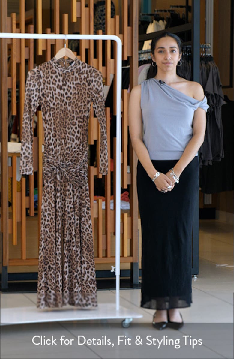 Lea Leopard Print Long Sleeve Mesh Midi Dress, sales video thumbnail