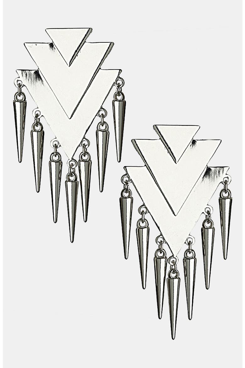 Triangle & Spike Drop Earrings, Main, color, SILVER