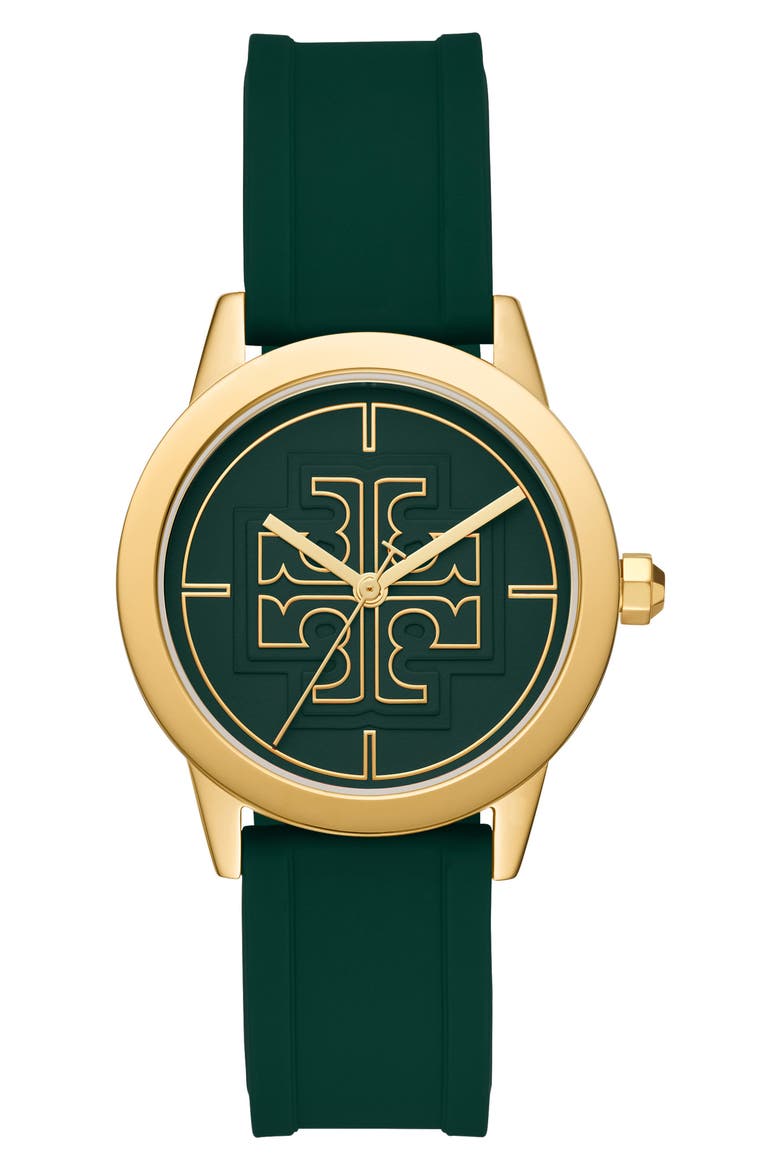 Gigi Silicone Strap Watch, 36mm, Main, color, GREEN/ GOLD