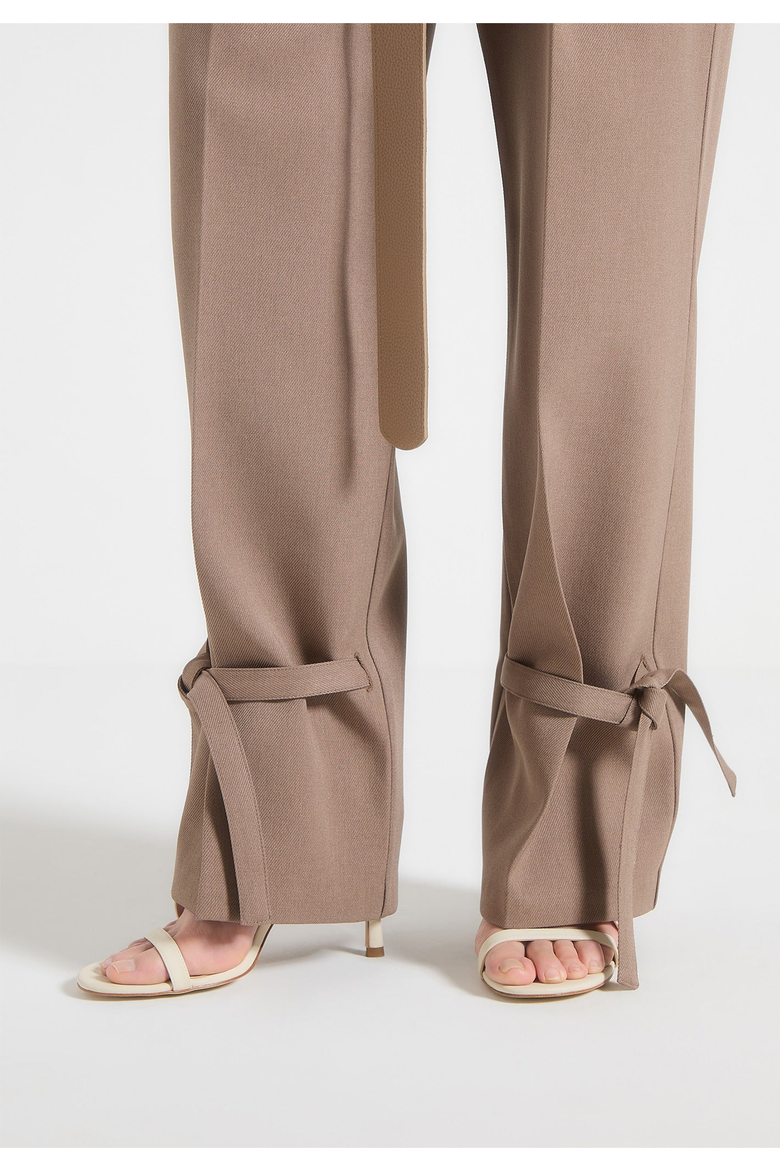Suzanne Wide Leg Trousers With Belt And Tie Ankle Detail, Alternate, color, Taupe