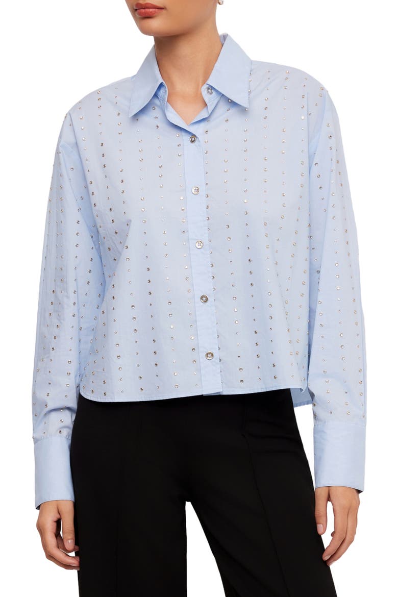 Lisa Embellished Cotton Button Up Shirt, Main, color, SKY BLUE