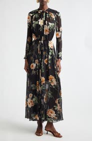 Zimmermann Luna Floral Long Sleeve Silk Burnout Maxi Dress