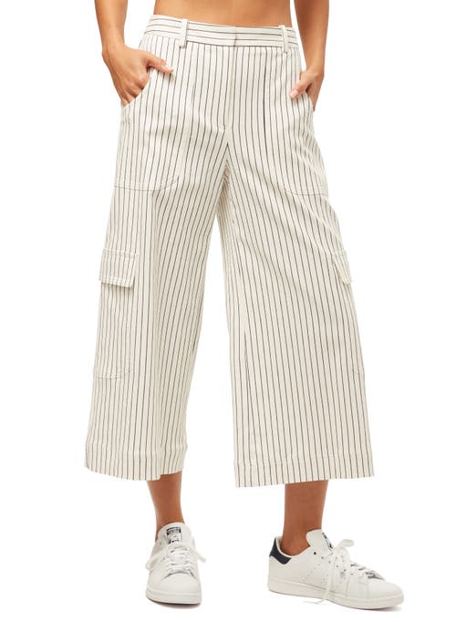 Shop Trina Turk Agassi Cropped Wide Leg Stripes Pant In Whitewash/ink