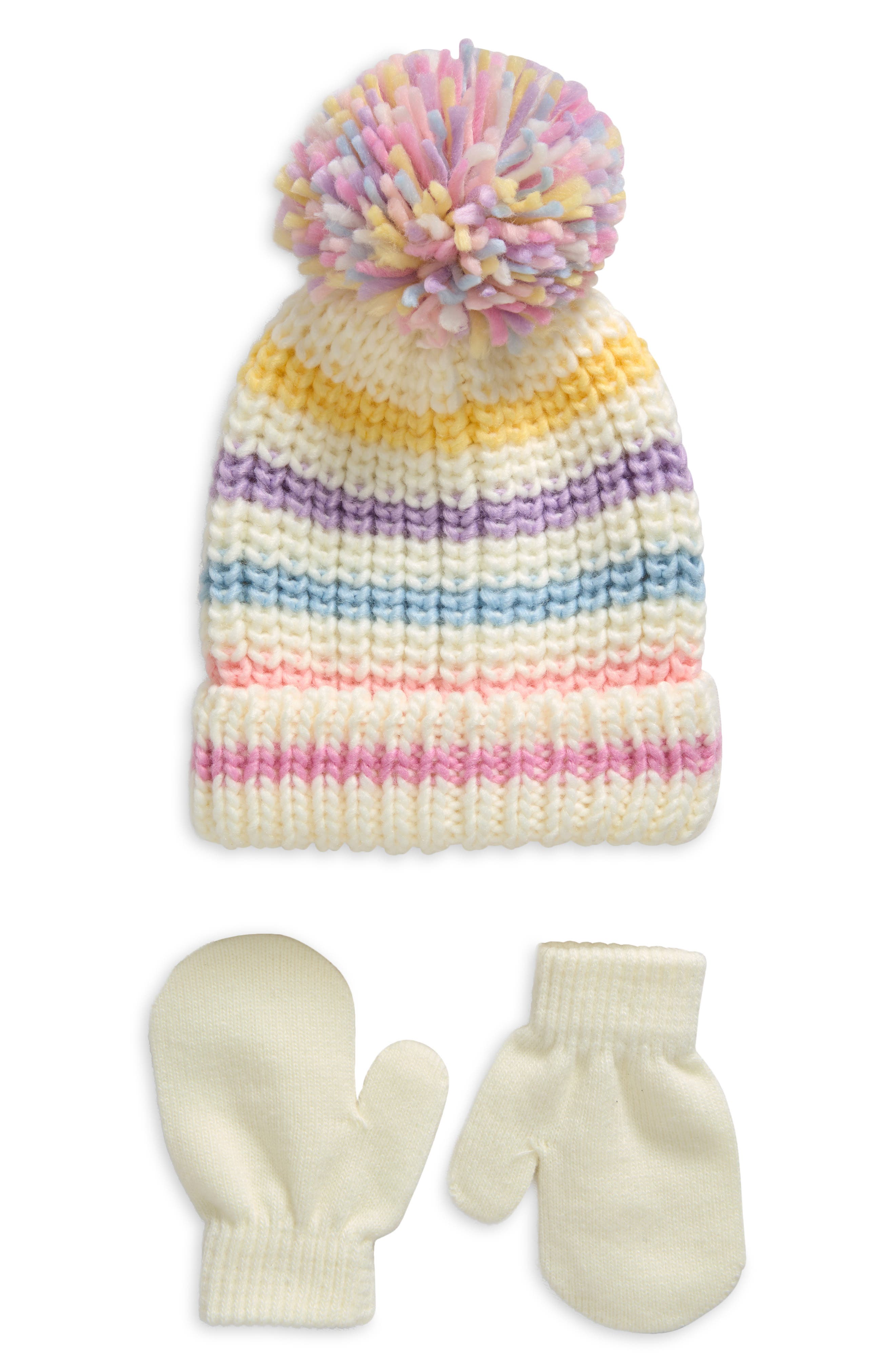 Capelli New York Pompom Beanie & Mittens Set in Pink Multi Combo 
