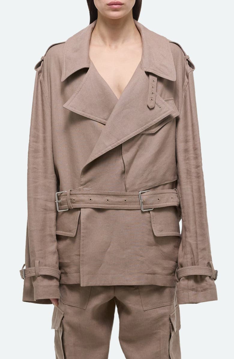 Helmut Lang CR Rider Arch Belted Trench Jacket, Main, color, Driftwood