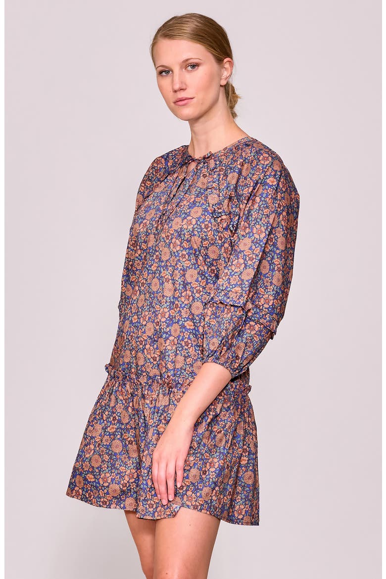 Print Poplin Babydoll Dress, Alternate, color, DUSK/ MOCHA