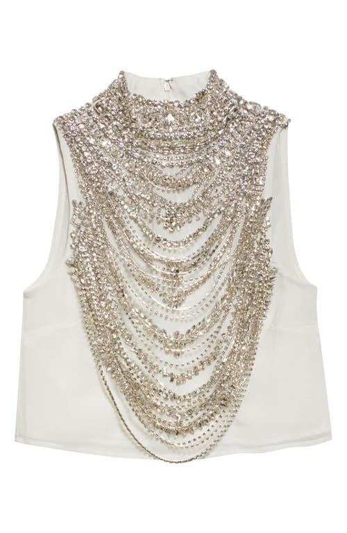 L'agence Yun Draped Crystal Sleeveless Crop Top In Metallic