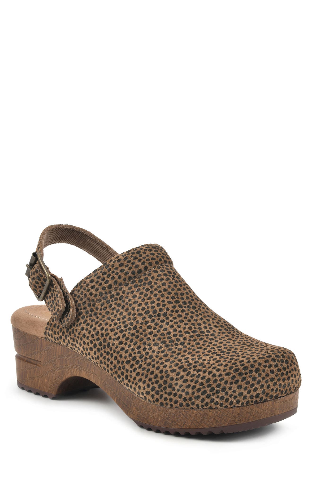 White Mountain Being Buckled Leather Clog, Alternate, color, TAN/EPRINT/SUEDE