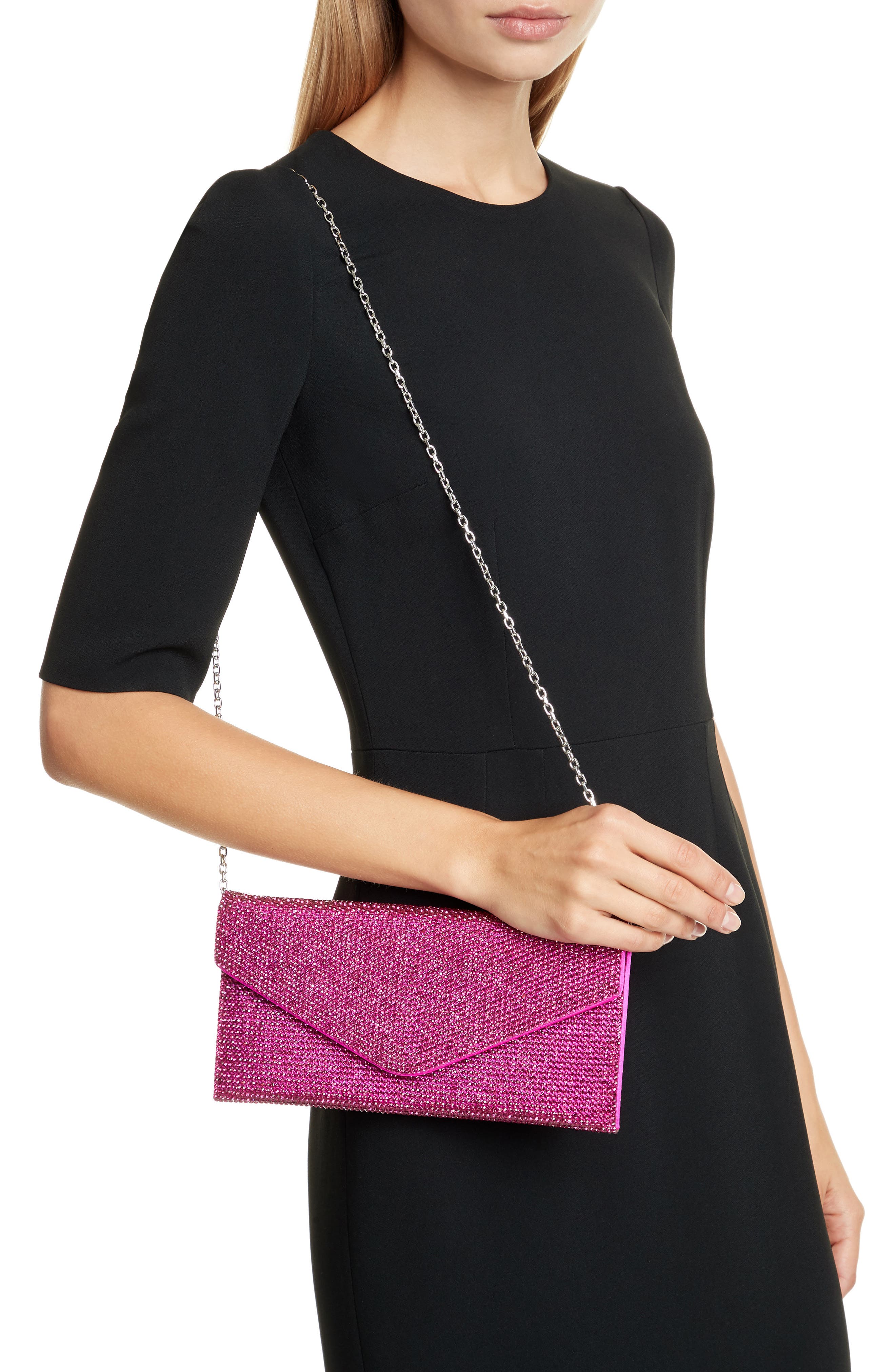 Beaded Envelope Clutch, Alternate, color, FUSCHIA