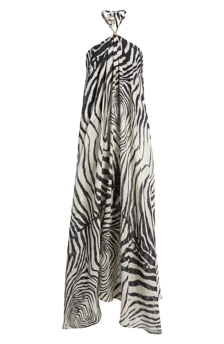 Delfi Collective Isla Print Halter Silk Maxi Dress, Alternate, color, Zebra