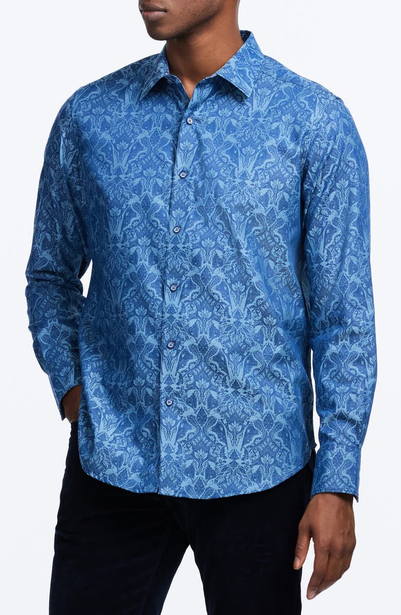 Robert Graham Highland Classic Fit Stretch Cotton Button-Up Shirt, Alternate, color, Dark Blue