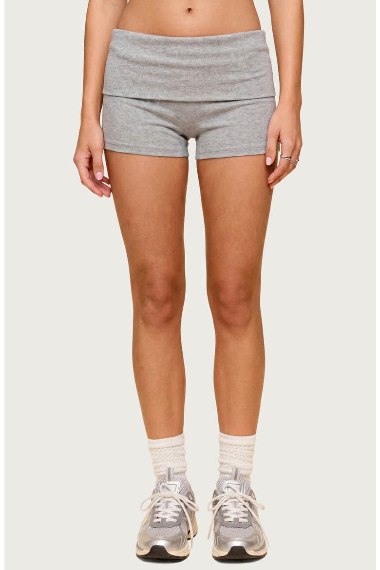 Audrea Foldover Stretch Cotton Bike Shorts, Main, color, DARK-GRAY-MELANGE