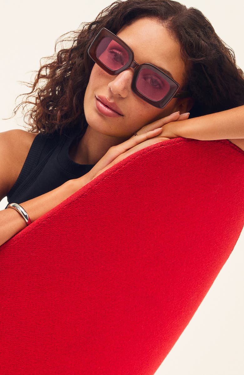 QUAY Talk Show 53mm Square Sunglasses, Alternate, color, Dark Brown/ Magenta