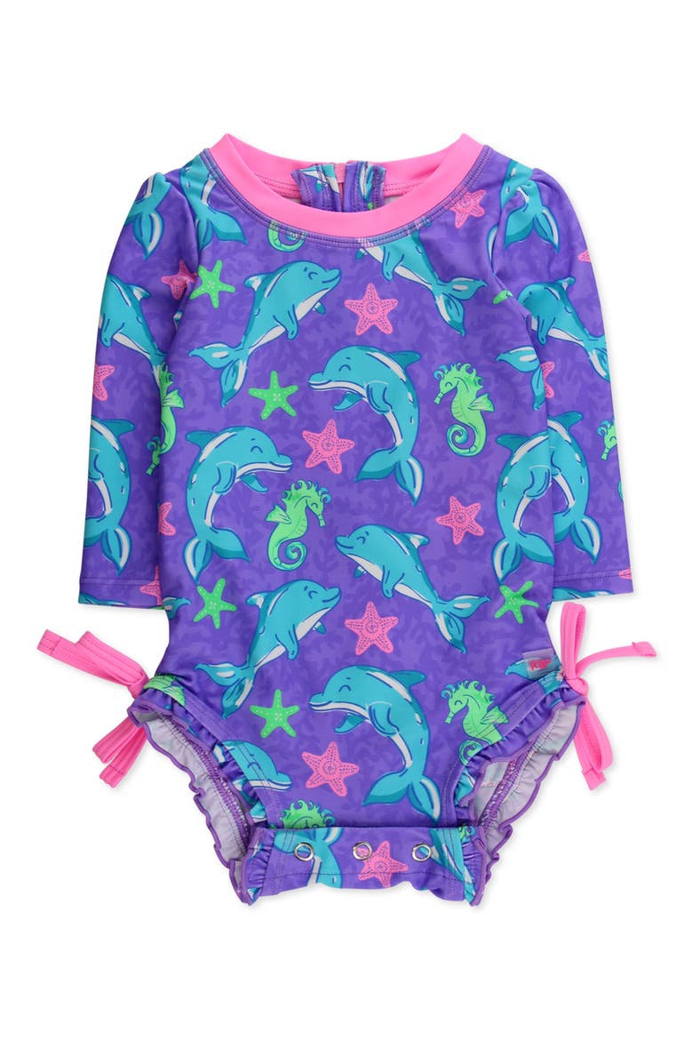 Kids' Fin Friends Long Sleeve One-Piece Rashguard Swimsuit, Main, color, PURPLE