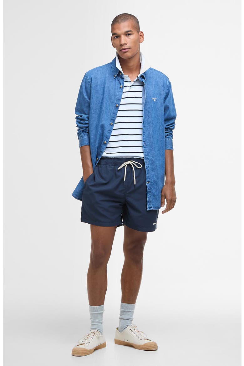 Staple Logo Swim Trunks, Alternate, color, NAVY BLUE