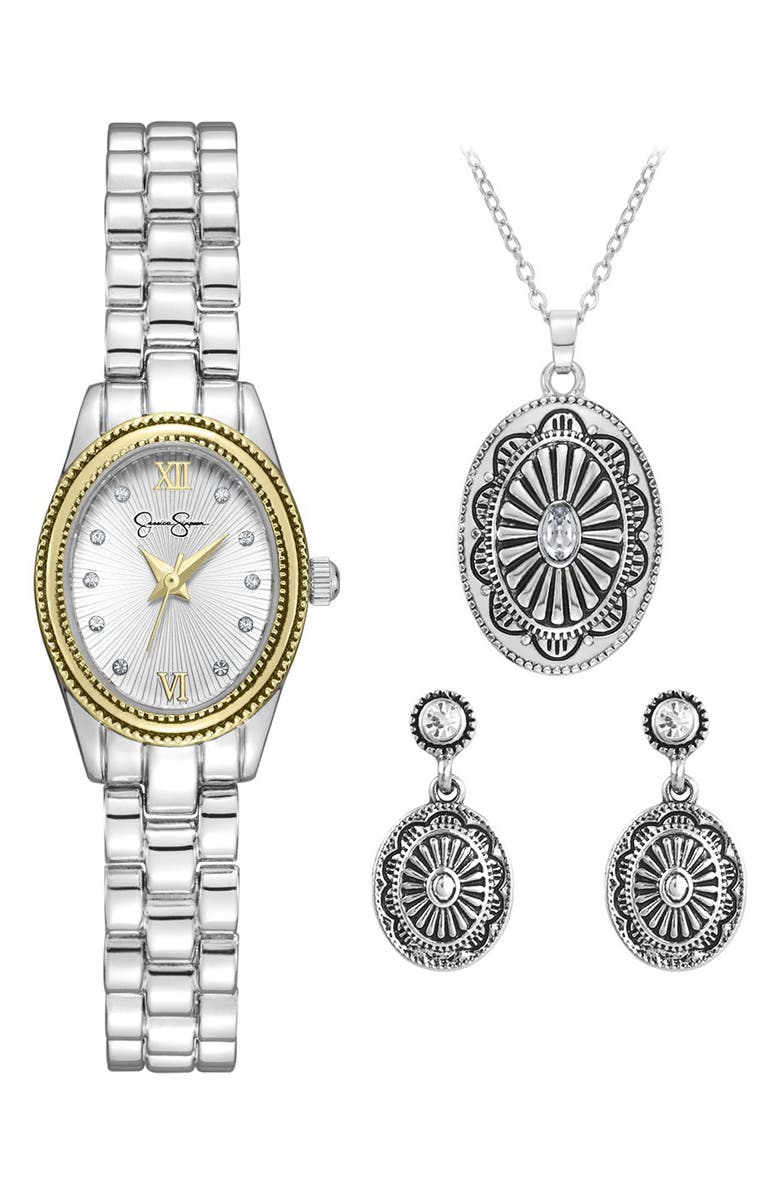 Jessica Simpson Two-Tone Watch, Pendant & Earrings Set, Main, color, Two Tone