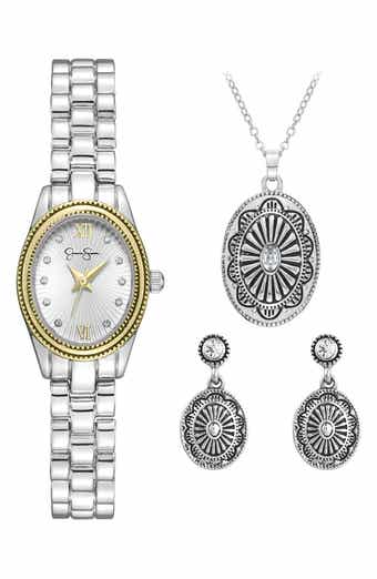 Jessica Simpson Two-Tone Watch, Pendant & Earrings Set