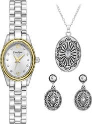 Jessica Simpson Two-Tone Watch, Pendant & Earrings Set