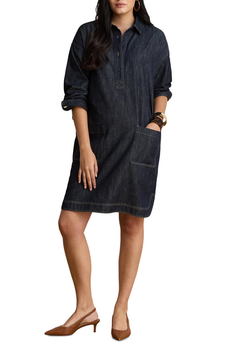 Collared Denim Shirtdress, Main, color, BLUE