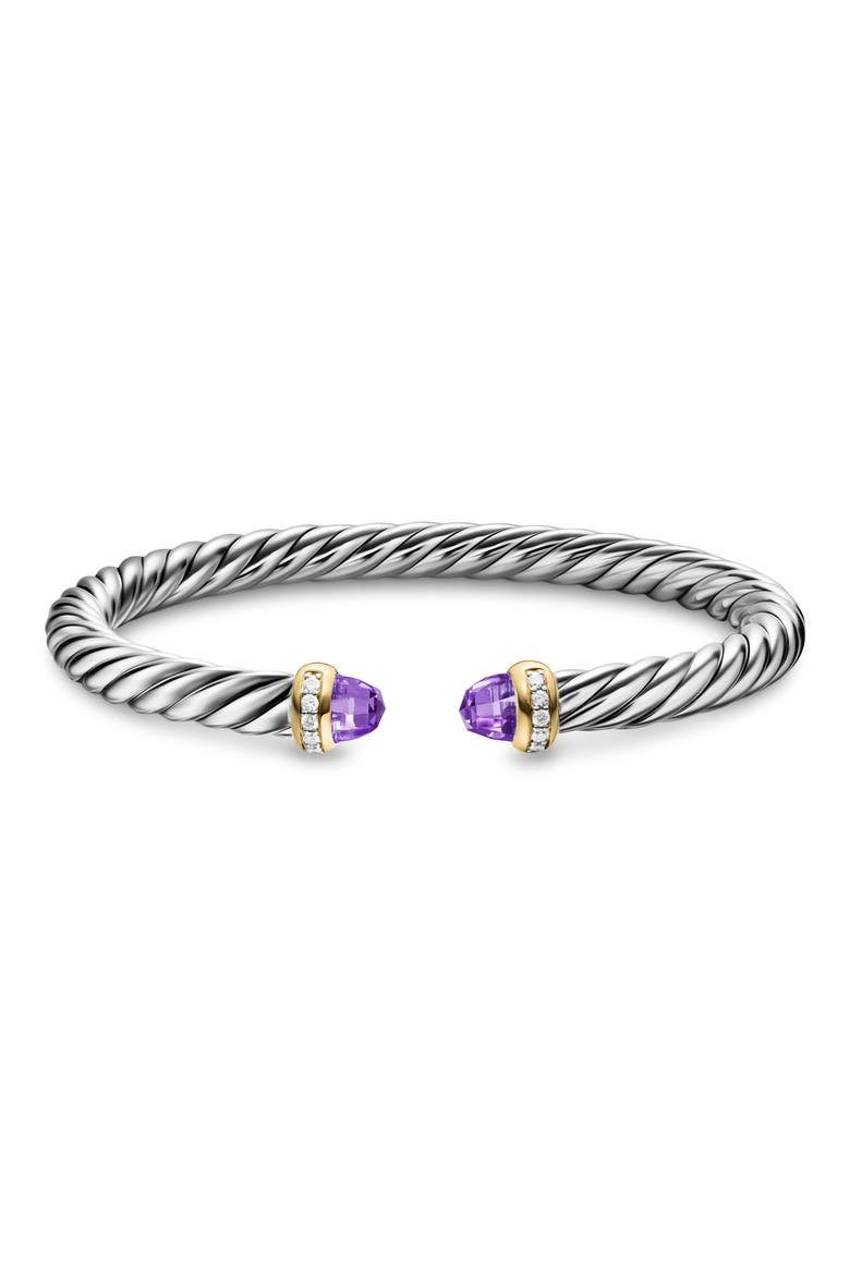 Cable Flex Bracelet in Sterling Silver with 14K Gold, Prasiolite & Diamonds, 6mm, Alternate, color, AMETHYST