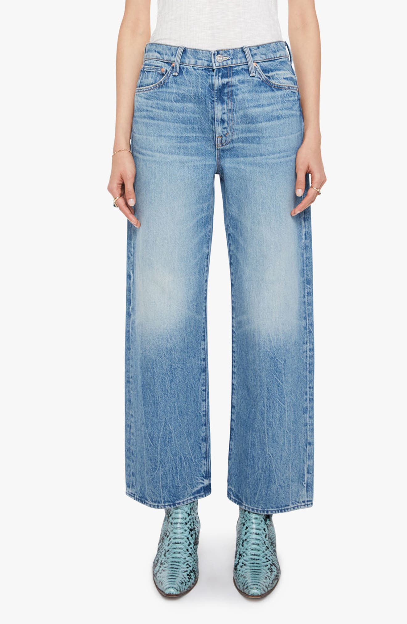 MOTHER The Dodger Embroidered Flood Wide Leg Jeans