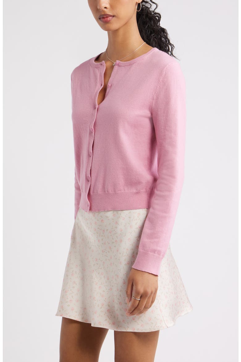 Crewneck Cotton Blend Cardigan, Alternate, color, PINK PRINCE