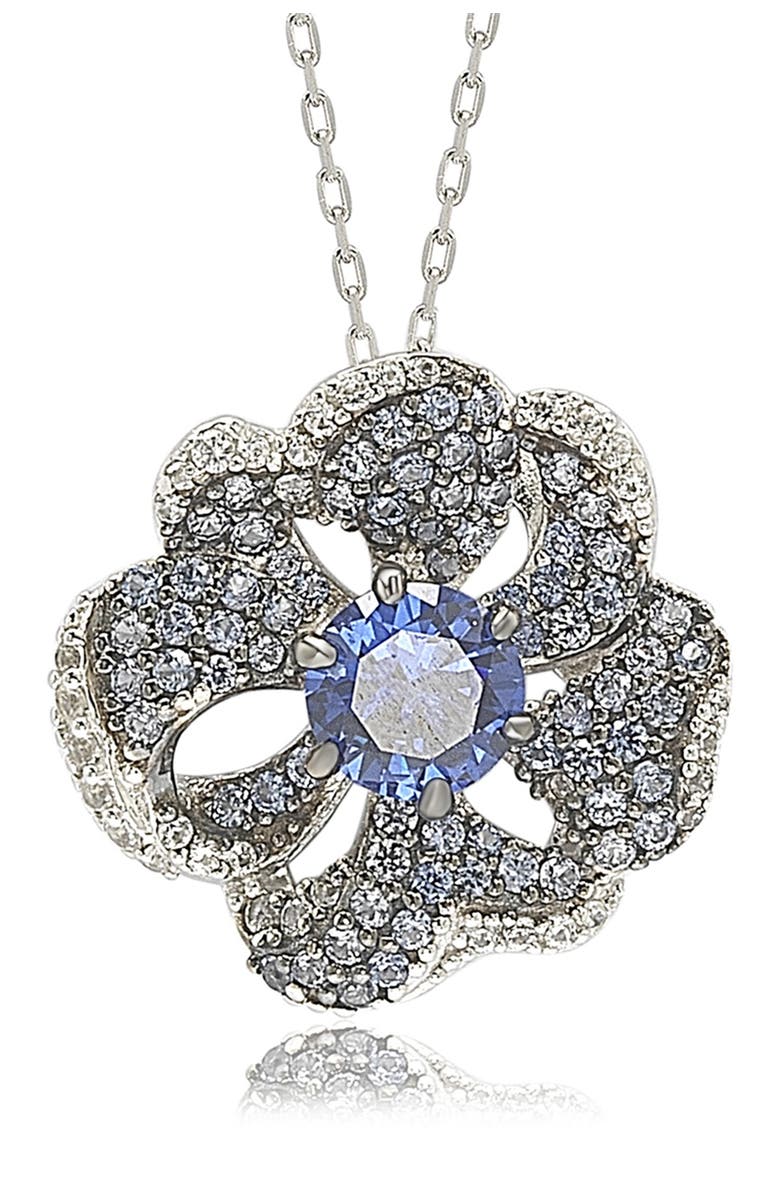 SUZY LEVIAN Sterling Silver Sapphire & Diamond Accent Whimsical Flower Pendant Necklace - 0.02ct., Main, color, 