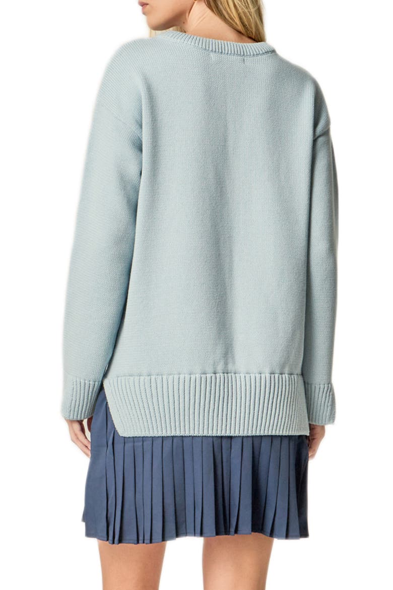 Mixed Media Long Sleeve Pleated Minidress, Alternate, color, POWDER BLUE/ NAVY