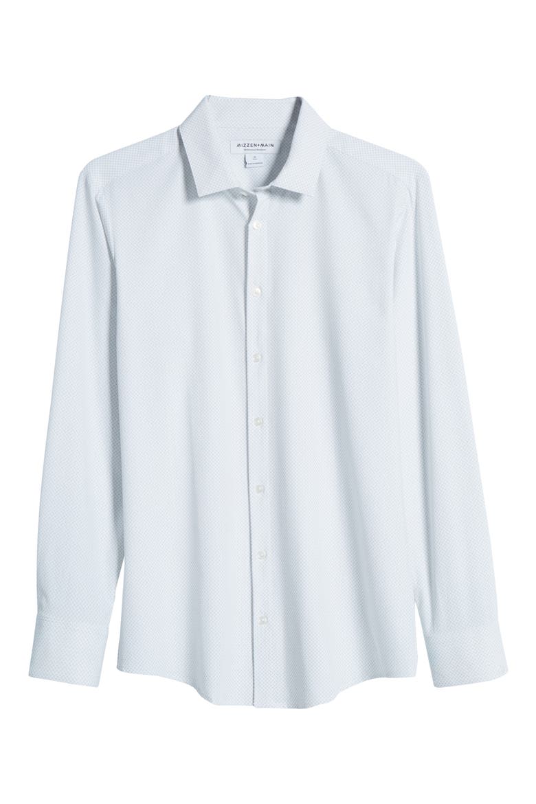 Leeward Trim Fit Ditsy Medallion Button-Up Performance Shirt, Alternate, color, WHITE GEO DOT PRINT