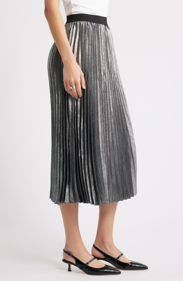 Caslon<sup>®</sup> Pleated Metallic Midi Skirt, Alternate, color, Silver