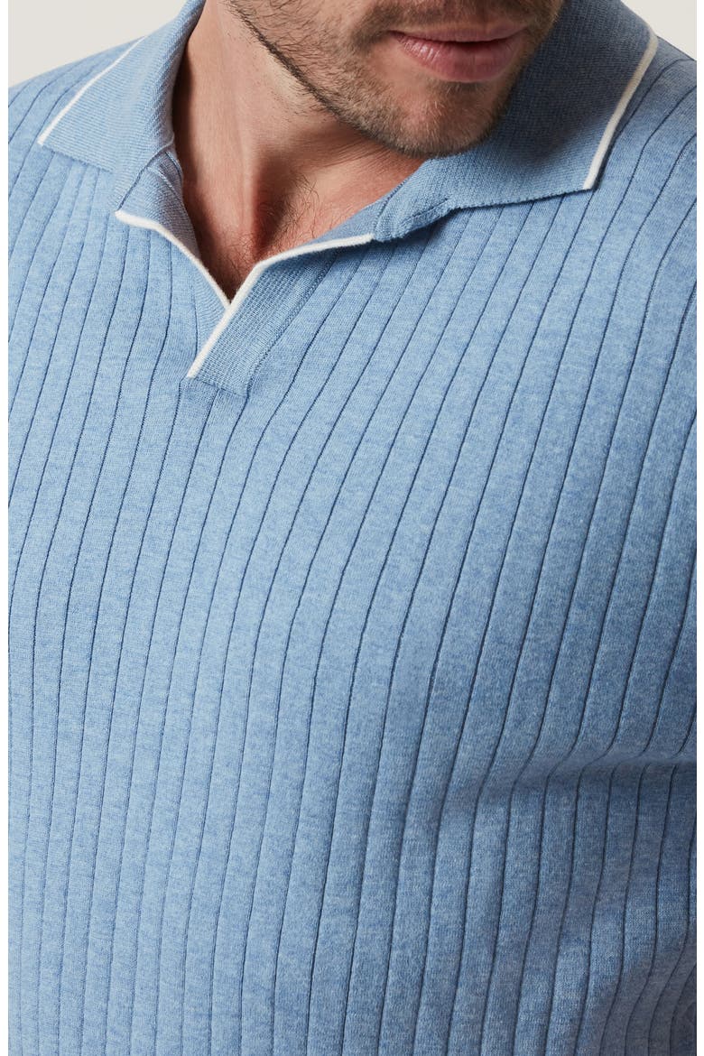 Rib Short Sleeve Polo Sweater, Alternate, color, BLUE